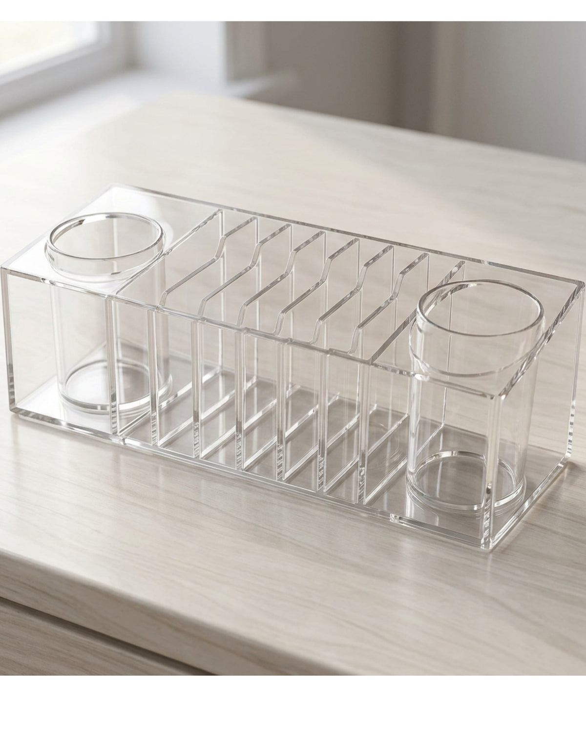 Wofka Eight Slot Acrylic Palette Organizer with Two Removable Cups Clear - Lifestyle view