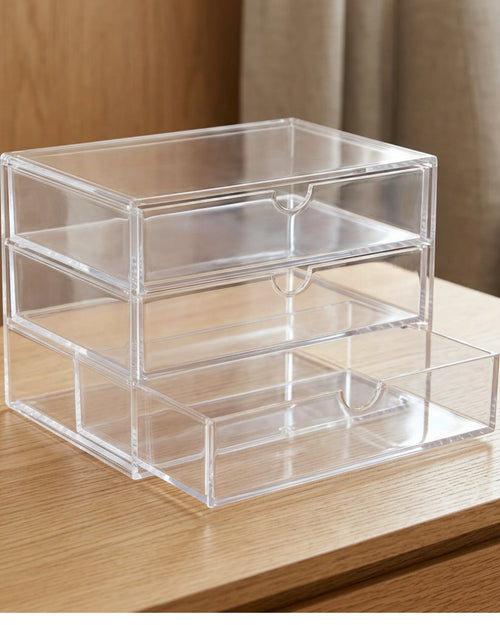 Wofka Three Drawer Modular Acrylic Cosmetic Storage Tower Clear - Lifestyle view