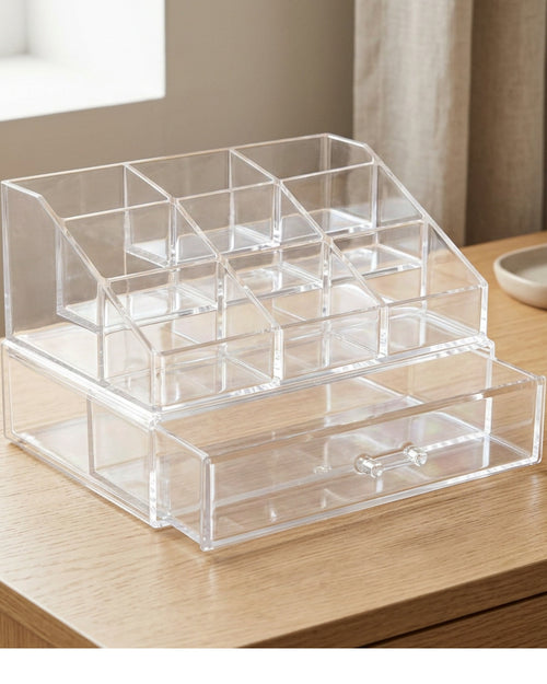 Wofka Tiered Nine Compartment Acrylic Cosmetic Organizer with Drawer Clear - Lifestyle view